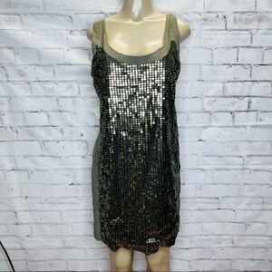 French Connection UK Style Sleeveless Sequin Mini Dress, Green & Gold
